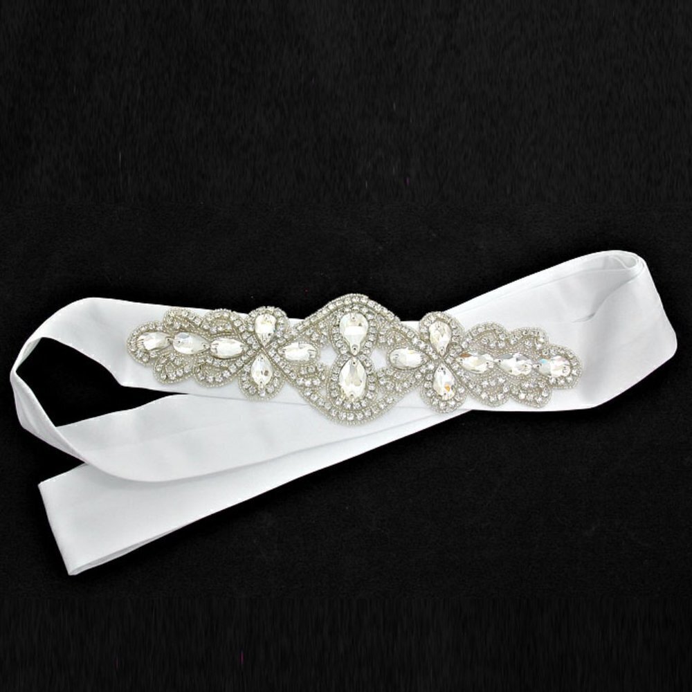 NWT Bridal Wedding Crystal Bead Ribbon Sash Belt H